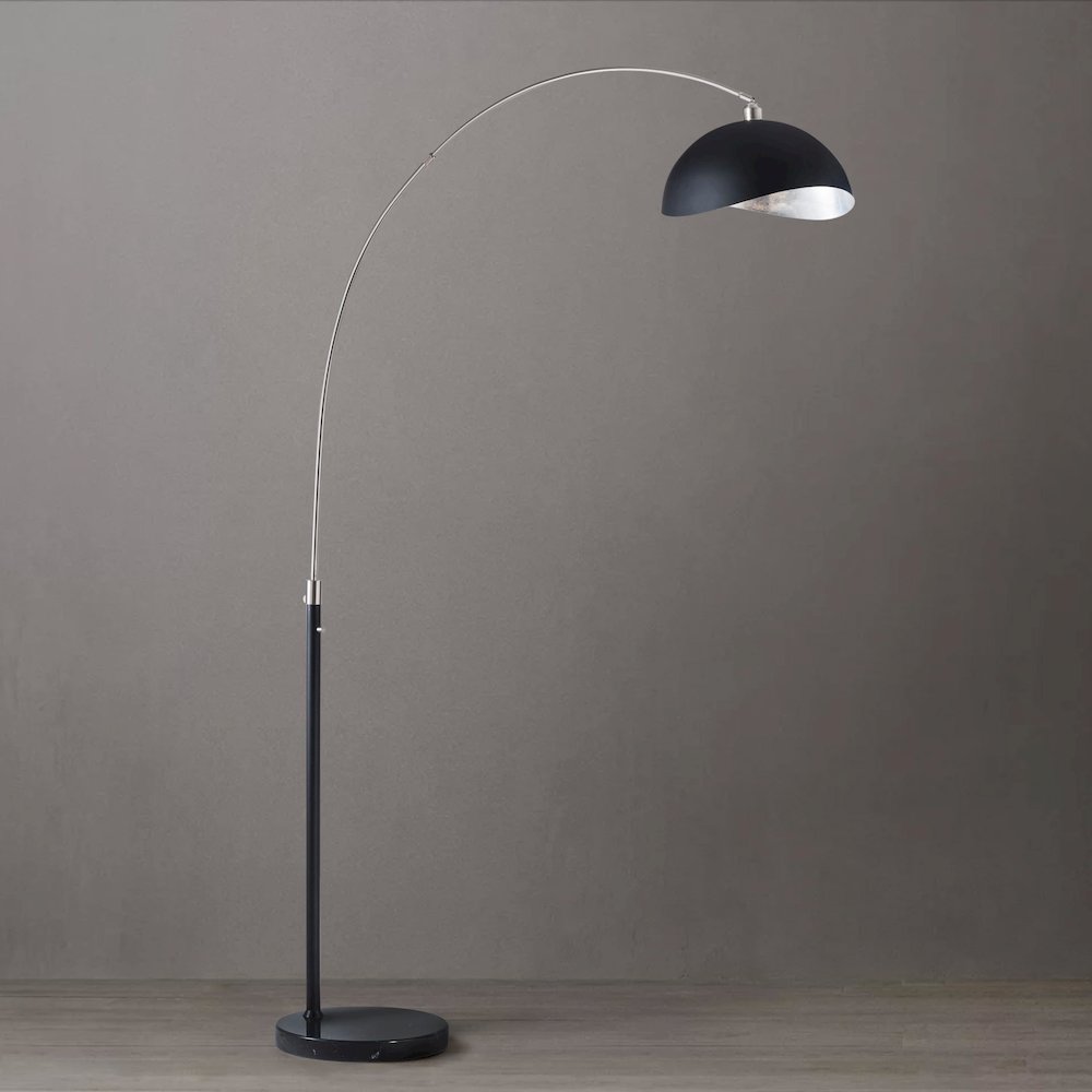 Luna Bella Arc Floor Lamp - 92",  Nickel, Matte Black/Silver Leaf Shade. Picture 2