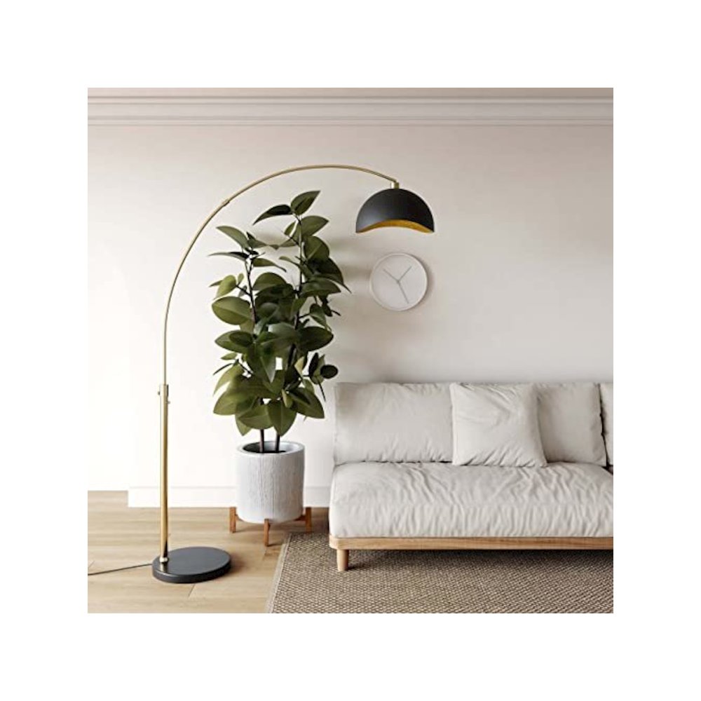 Luna Bella Arc Floor Lamp - Brass, Matte Black & Gold Leaf Shade. Picture 4