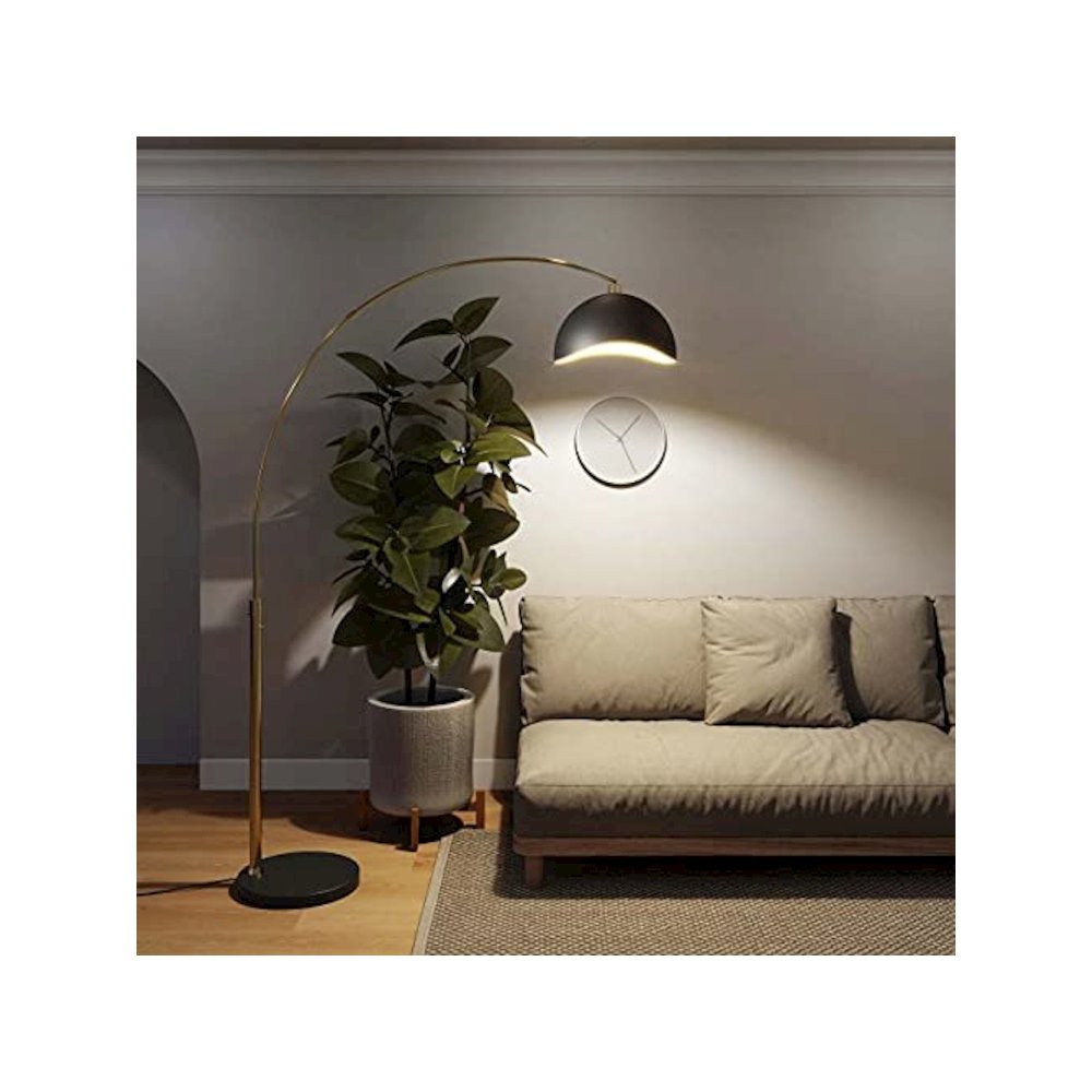 Luna Bella Arc Floor Lamp - Brass, Matte Black & Gold Leaf Shade. Picture 3
