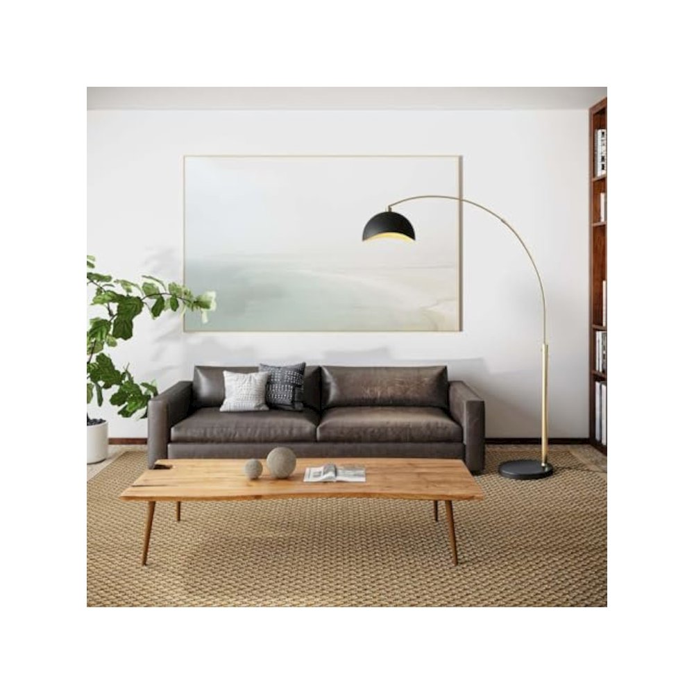 Luna Bella Arc Floor Lamp - Brass, Matte Black & Gold Leaf Shade. Picture 6