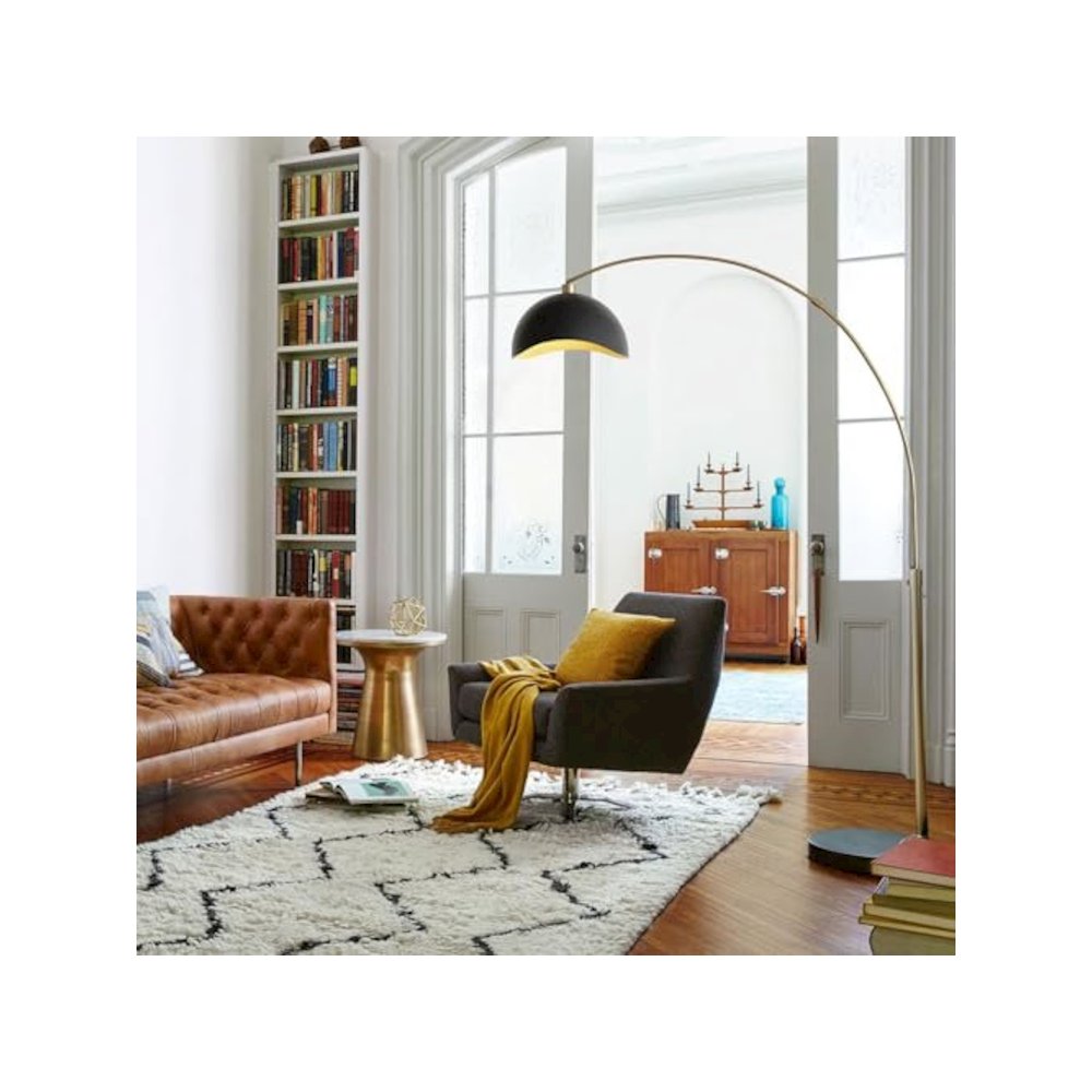 Luna Bella Arc Floor Lamp - Brass, Matte Black & Gold Leaf Shade. Picture 5