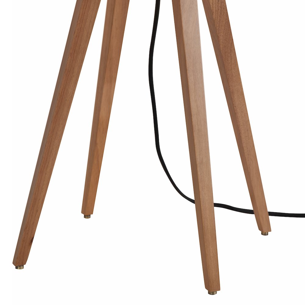 Quattro Floor Lamp  Natural Ash Wood Finish & Weathered Brass, White Linen Shade. Picture 4