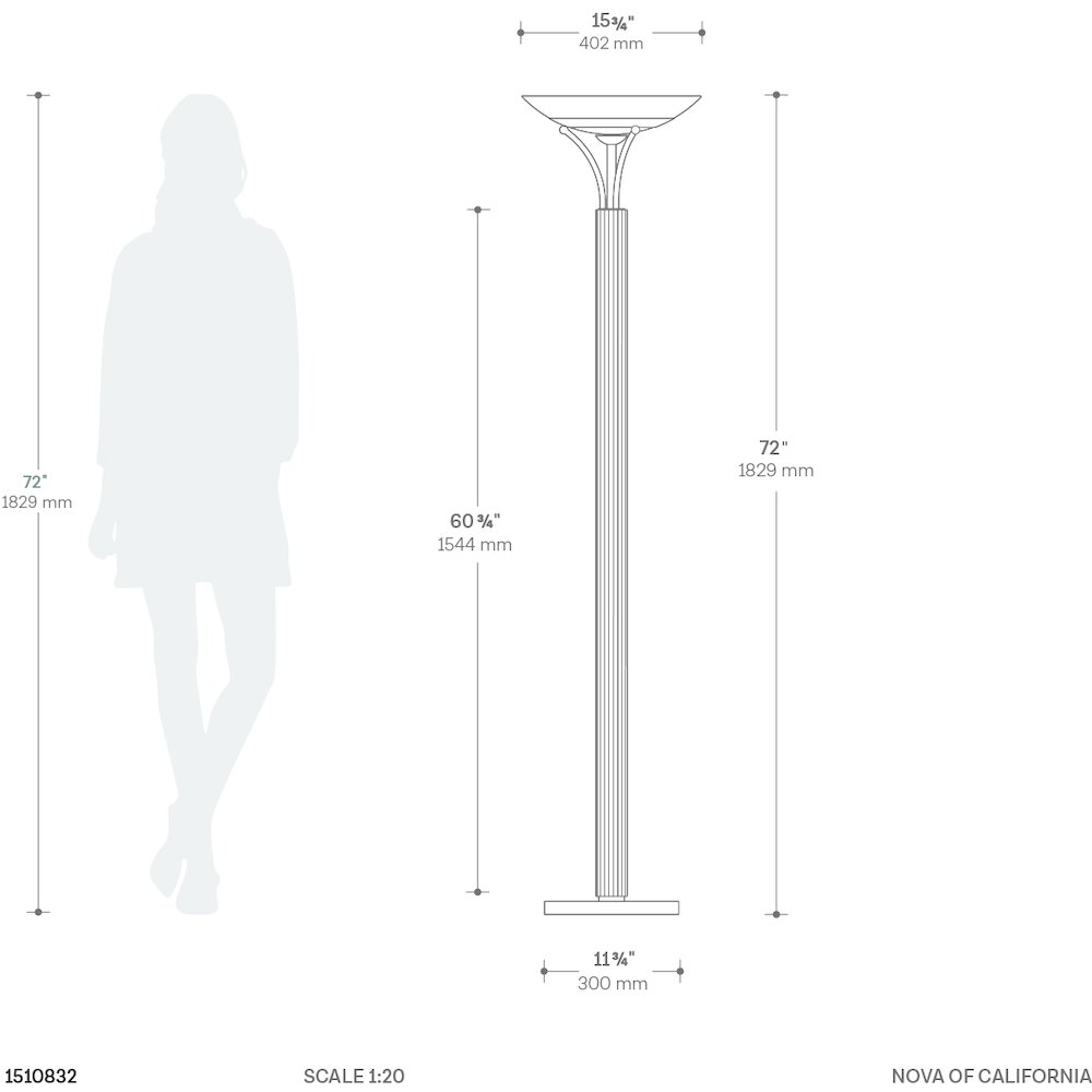 Tambo Torchiere Floor Lamp - Dark Walnut Wood Finish, Weathered Brass, Dimmer. Picture 10
