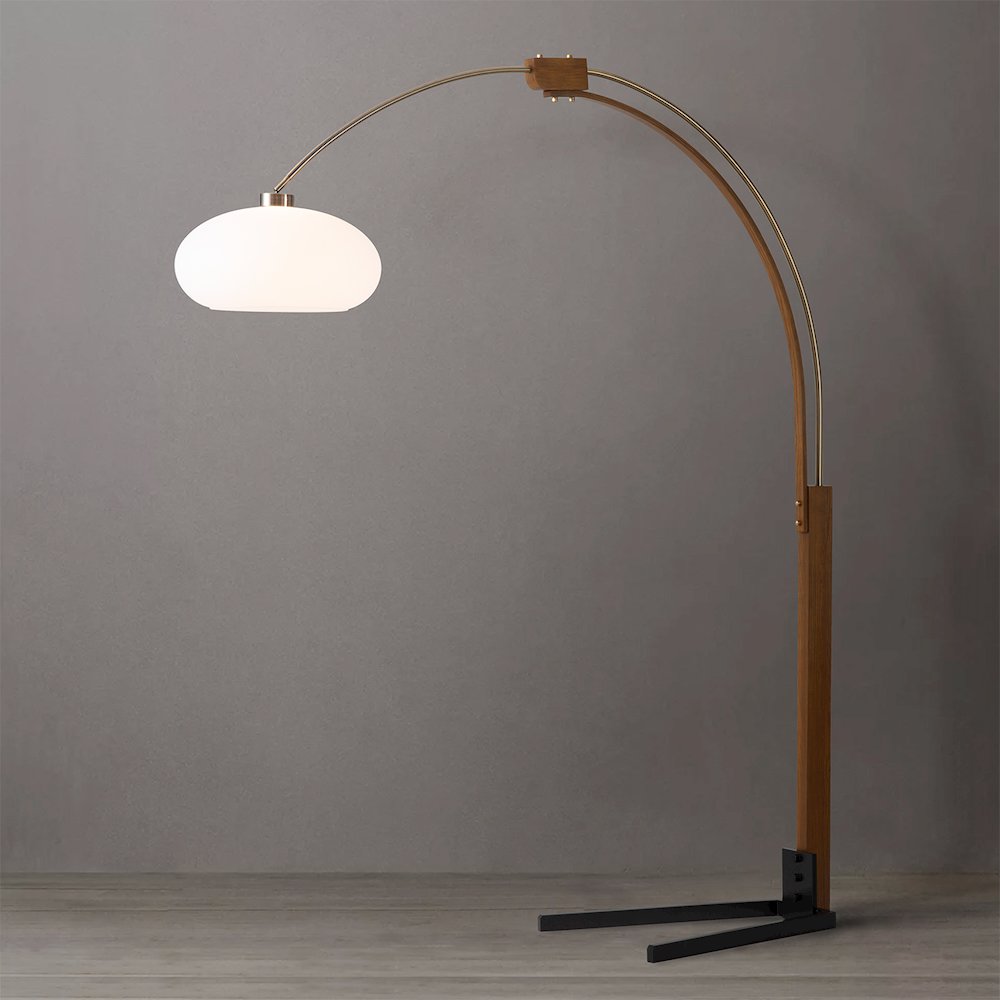 Original 1961 Morelli Arc Floor Lamp - Weathered Brass & Walnut. Picture 9