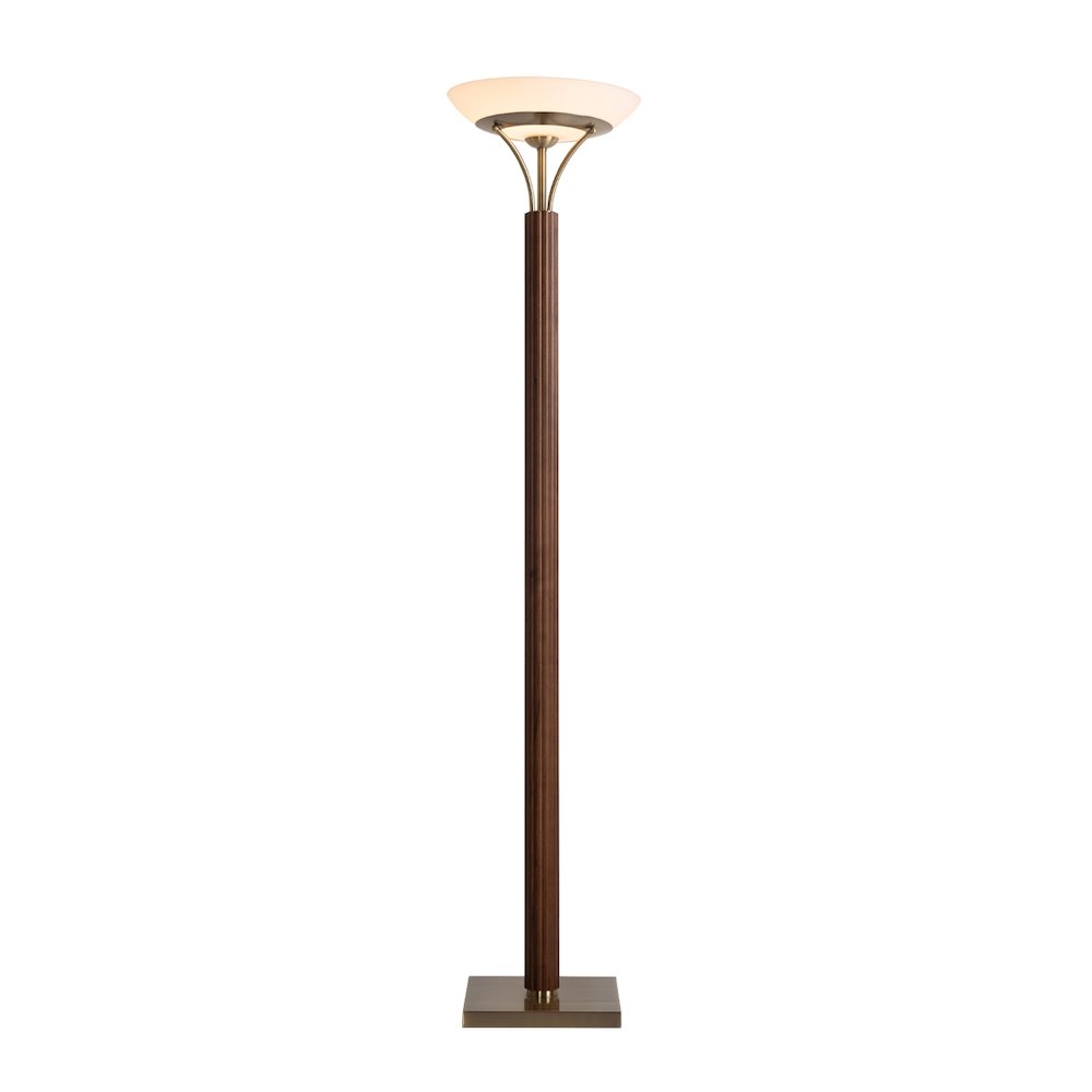 Tambo Torchiere Floor Lamp - Dark Walnut Wood Finish, Weathered Brass, Dimmer. Picture 11