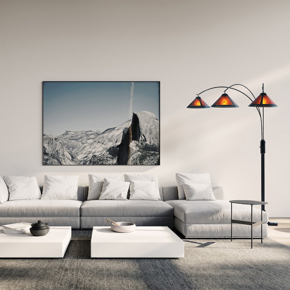 Natural Mica 3 Light Arc Floor Lamp - 86", Espresso Wood. Picture 6