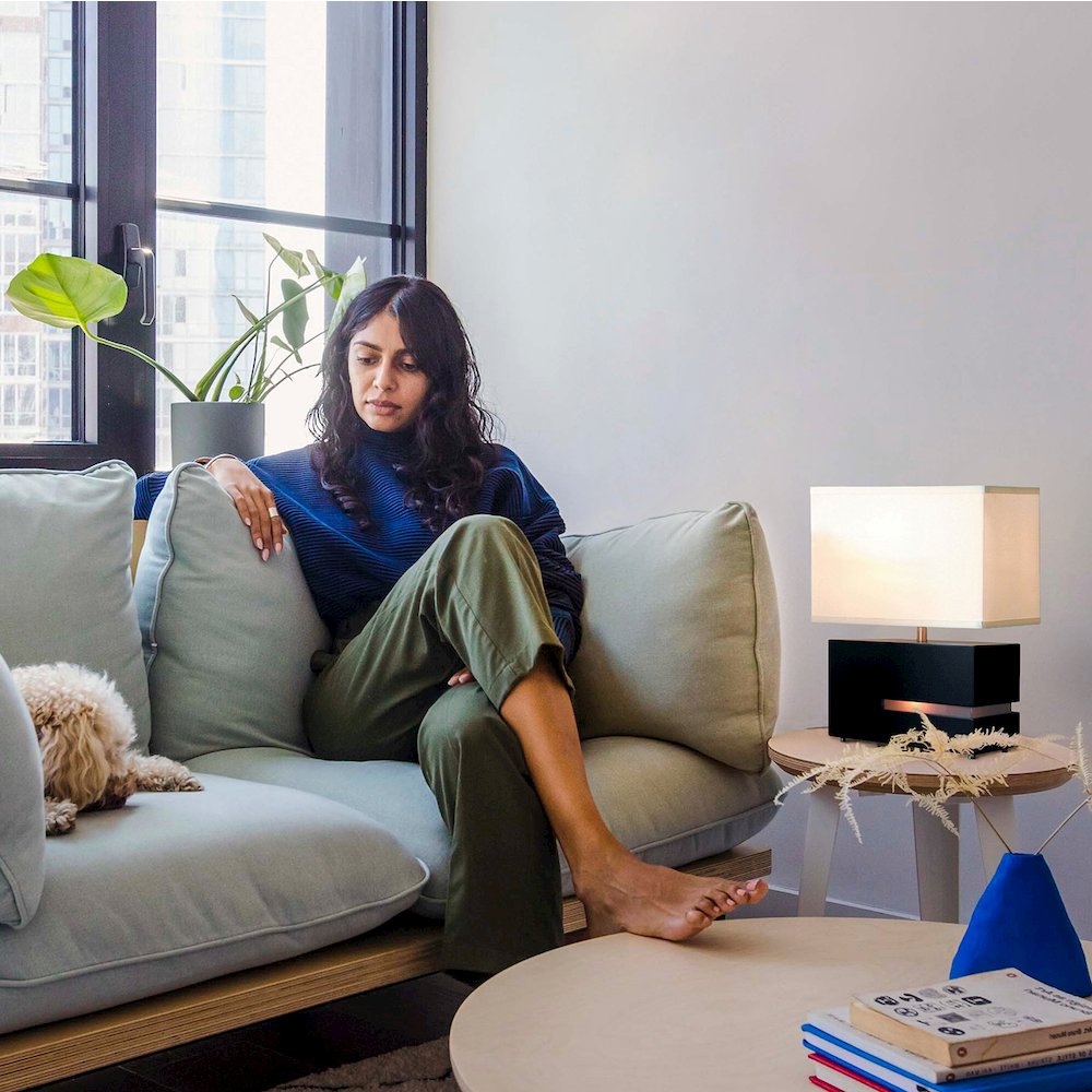 Zen Reclining Table Lamp with Night Light - Dark Brown. Picture 1