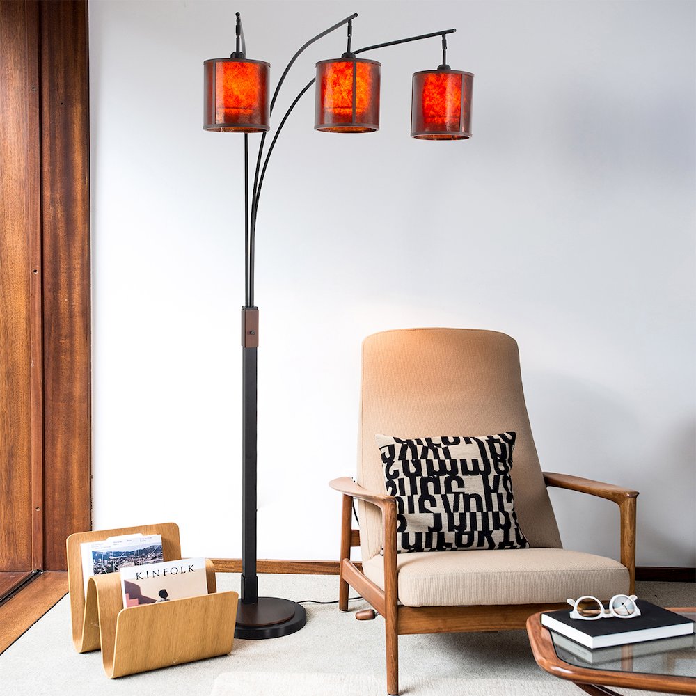 Layers Natural Mica 3 Light Arc Floor Lamp - 86", Charcoal Gray & Gunmetal. Picture 6