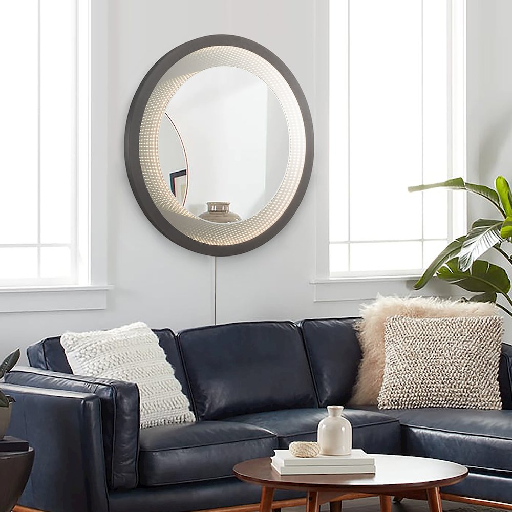 Starfall Vanishing Infinity LED Round Wall Mirror - Gunmetal. Picture 6