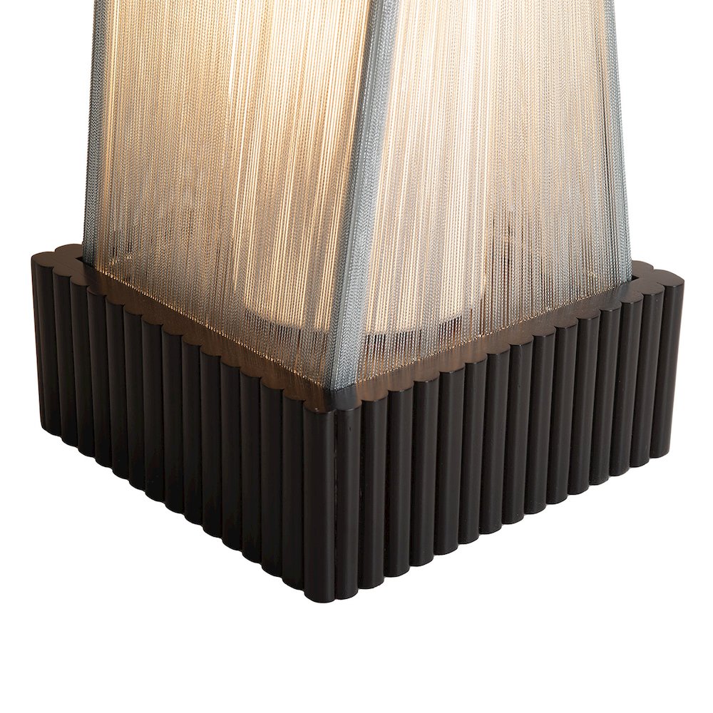 Torque Accent Floor Lamp - Ebony Finish, Hand-knotted Silvered String Shade. Picture 1