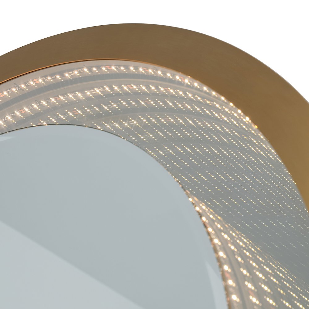 Starfall Vanishing Infinity LED Round Wall Mirror in Brass. Picture 1