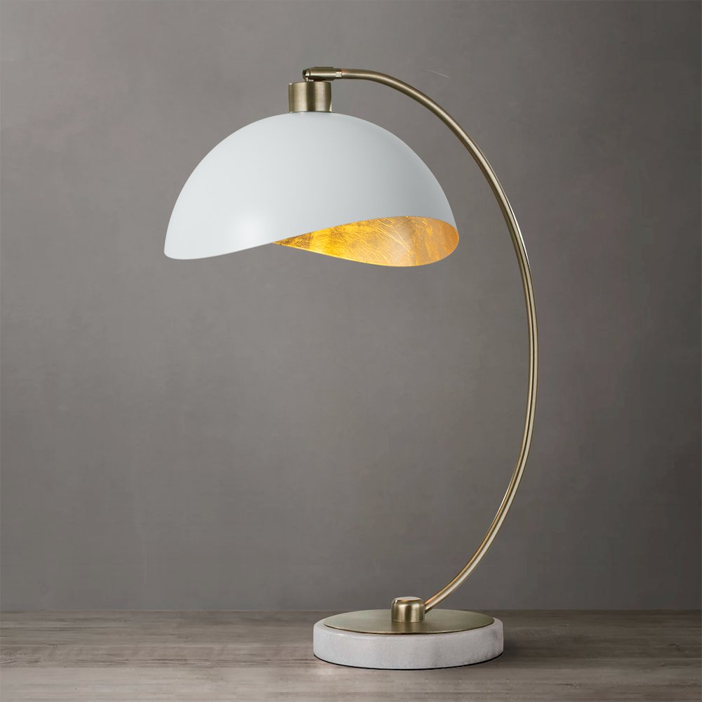 Luna Bella Table Lamp - 28", Weathered Brass, Matte White/Gold Leaf Shade. Picture 4