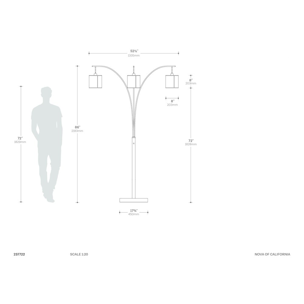 Layers Natural Mica 3 Light Arc Floor Lamp - 86", Charcoal Gray & Gunmetal. Picture 9