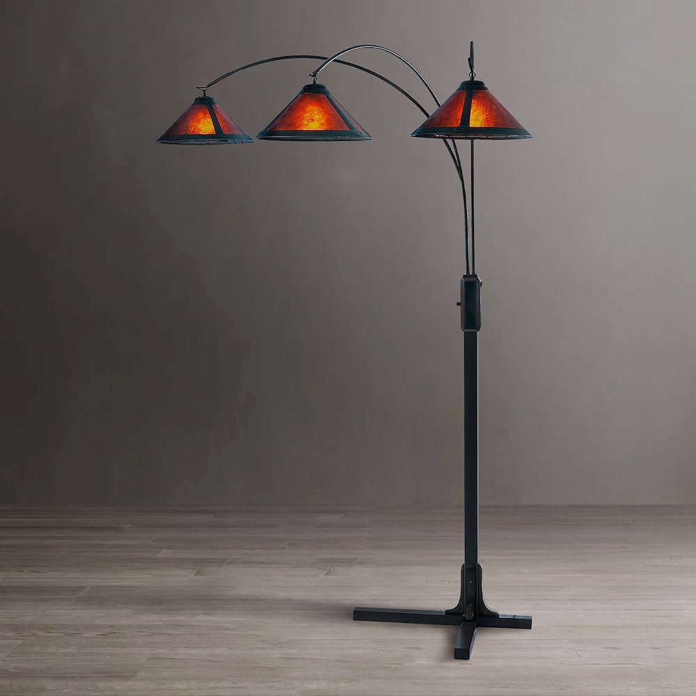 Natural Mica 3 Light Arc Floor Lamp - 86", Espresso Wood. Picture 10