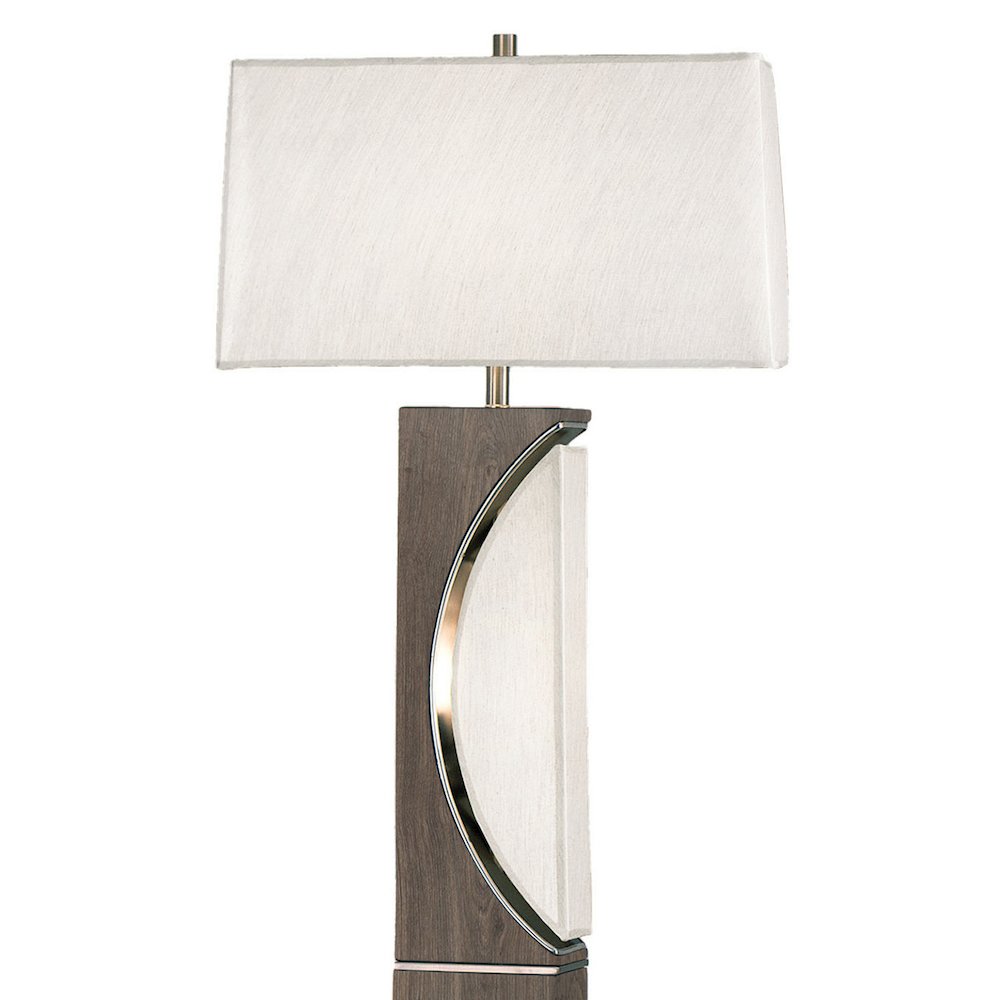 Half Moon Floor Lamp with Nightlight - Charcoal Gray, Etruscan Gold Linen Shade. Picture 8