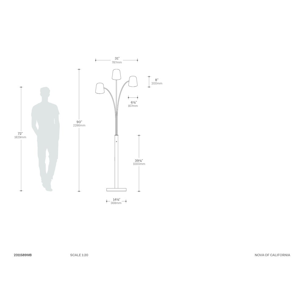 Culver 3 Light Arc Floor Lamp. Picture 1
