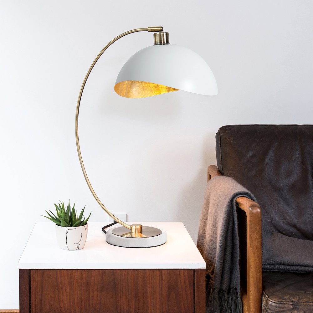 Luna Bella Table Lamp - 28", Weathered Brass, Matte White/Gold Leaf Shade. Picture 3
