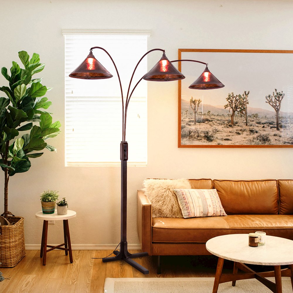 Natural Mica 3 Light Arc Floor Lamp - 86", Espresso Wood. Picture 7