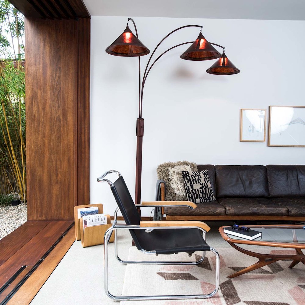 Natural Mica 3 Light Arc Floor Lamp - 86", Espresso Wood. Picture 4
