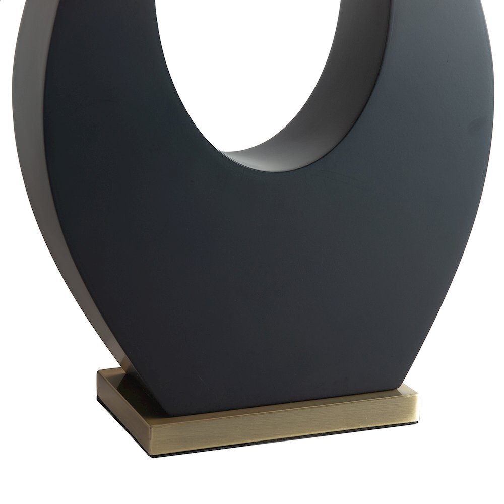 Pearson Table Lamp - Ebony Wood, Weathered Brass, White Cotton-Linen Shade. Picture 1