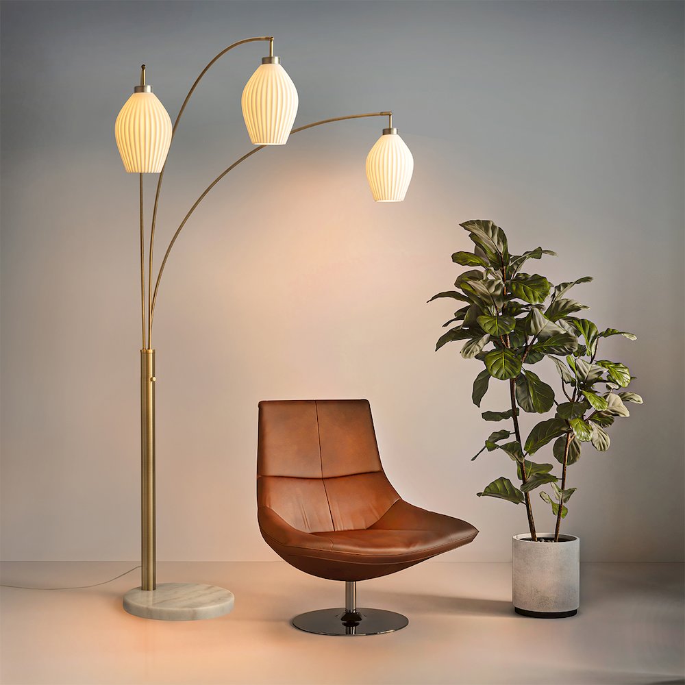 Santa Clara 3 Light Arc Floor Lamp - Weathered Brass. Picture 5