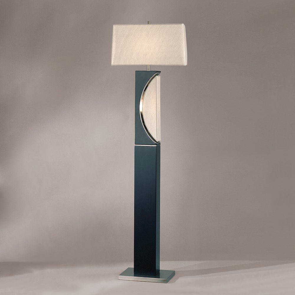 Half Moon Floor Lamp with Nightlight - Charcoal Gray, Etruscan Gold Linen Shade. Picture 3
