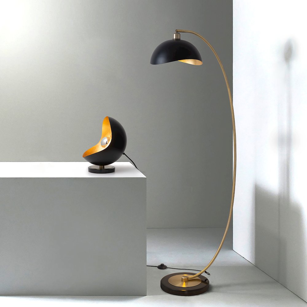 Luna Bella Accent Table Lamp - Black & Gold-leaf shade, Weathered Brass. Picture 7