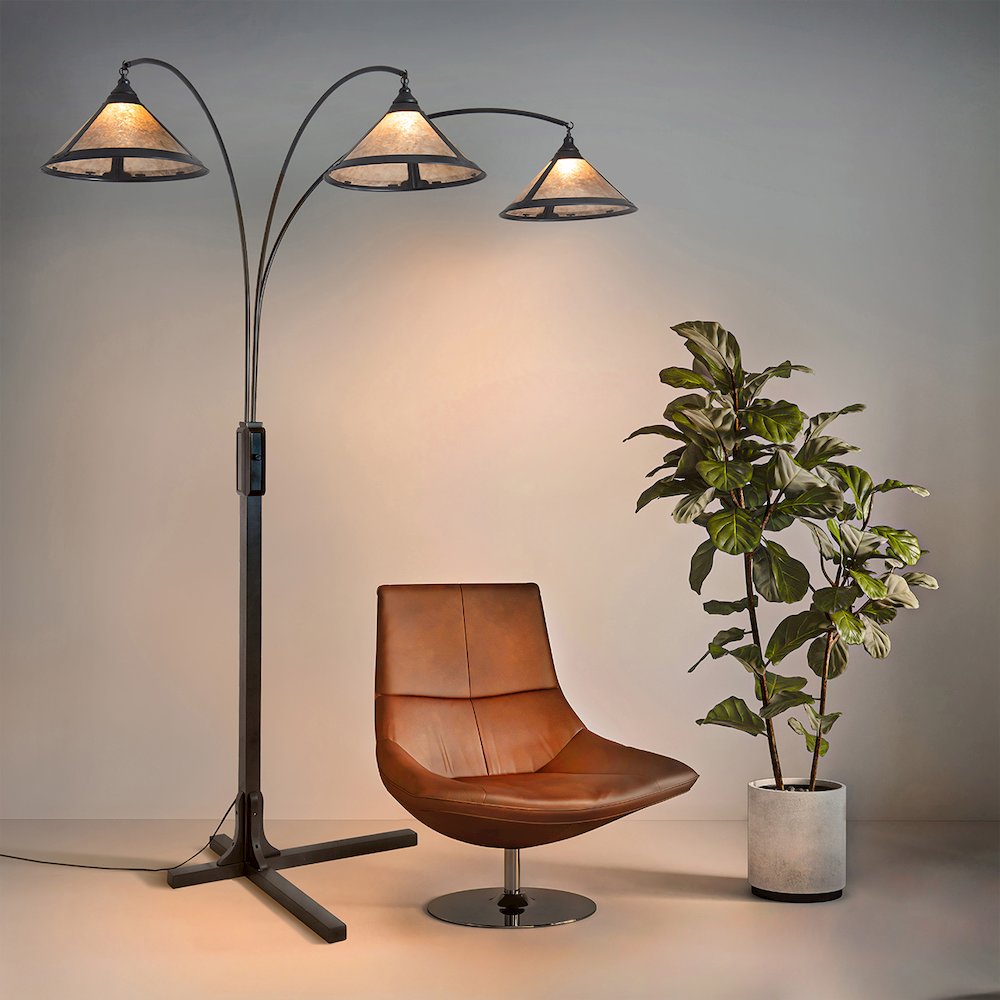 Original Natural Mica 3 Light Arc Floor Lamp - Charcoal Gray Wood. Picture 6