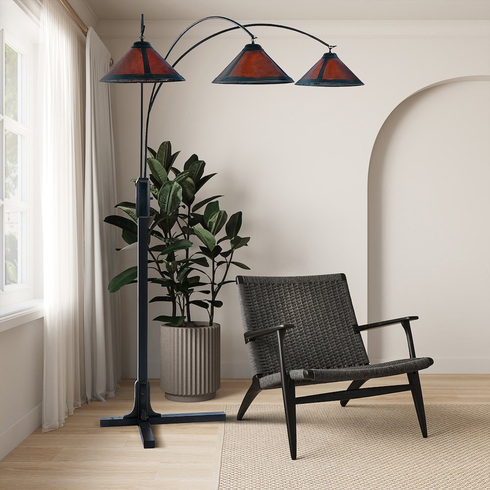 Natural Mica 3 Light Arc Floor Lamp - 86", Espresso Wood. Picture 1