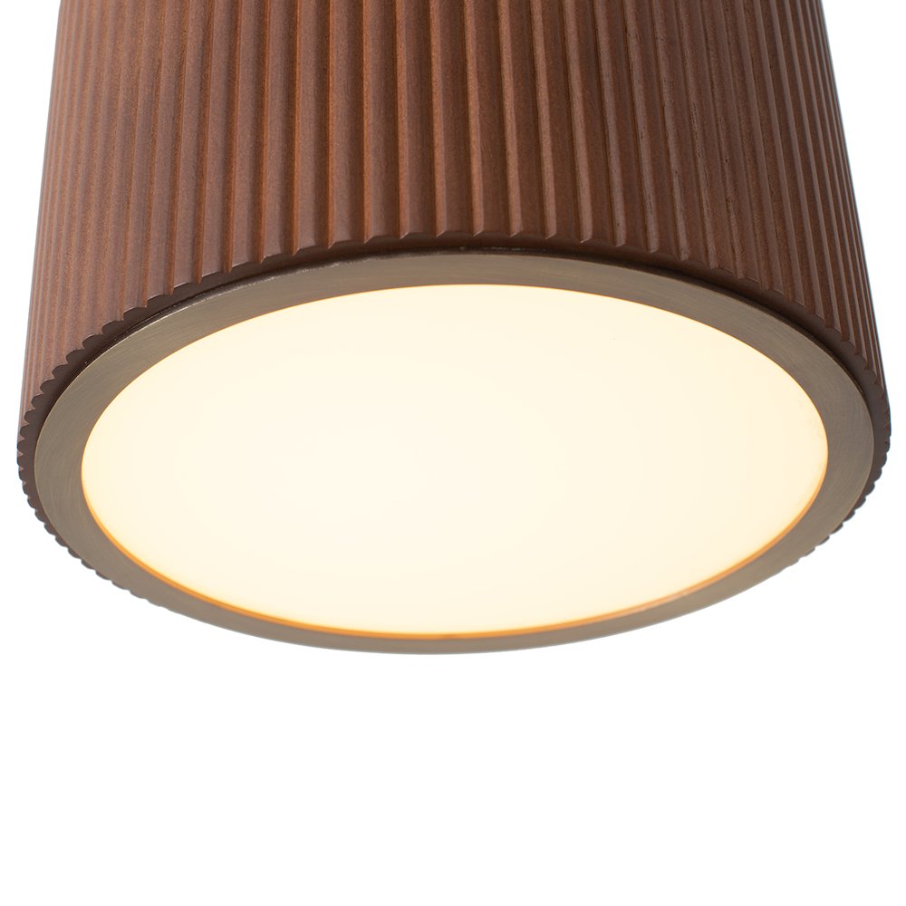 Tambo Pendant Light - Dark Walnut Wood Finish, Weathered Brass, 10" Diameter. Picture 10