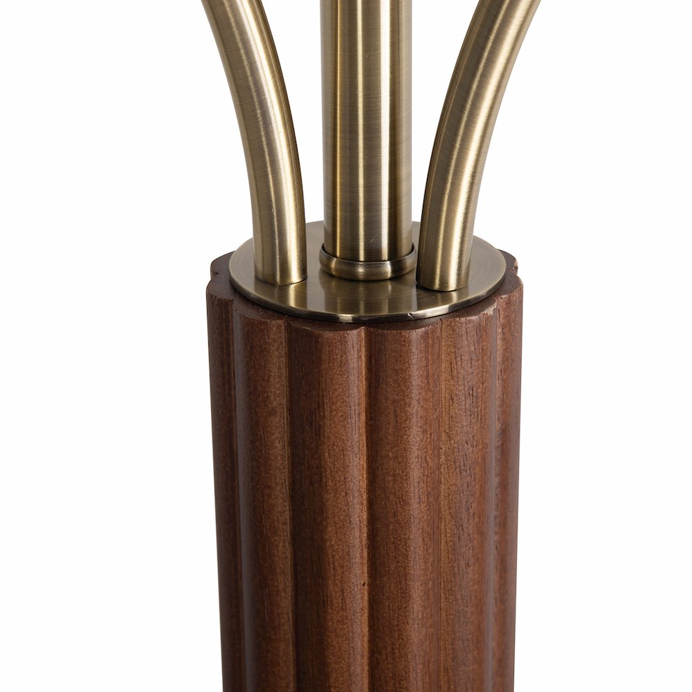 Tambo Torchiere Floor Lamp - Dark Walnut Wood Finish, Weathered Brass, Dimmer. Picture 2