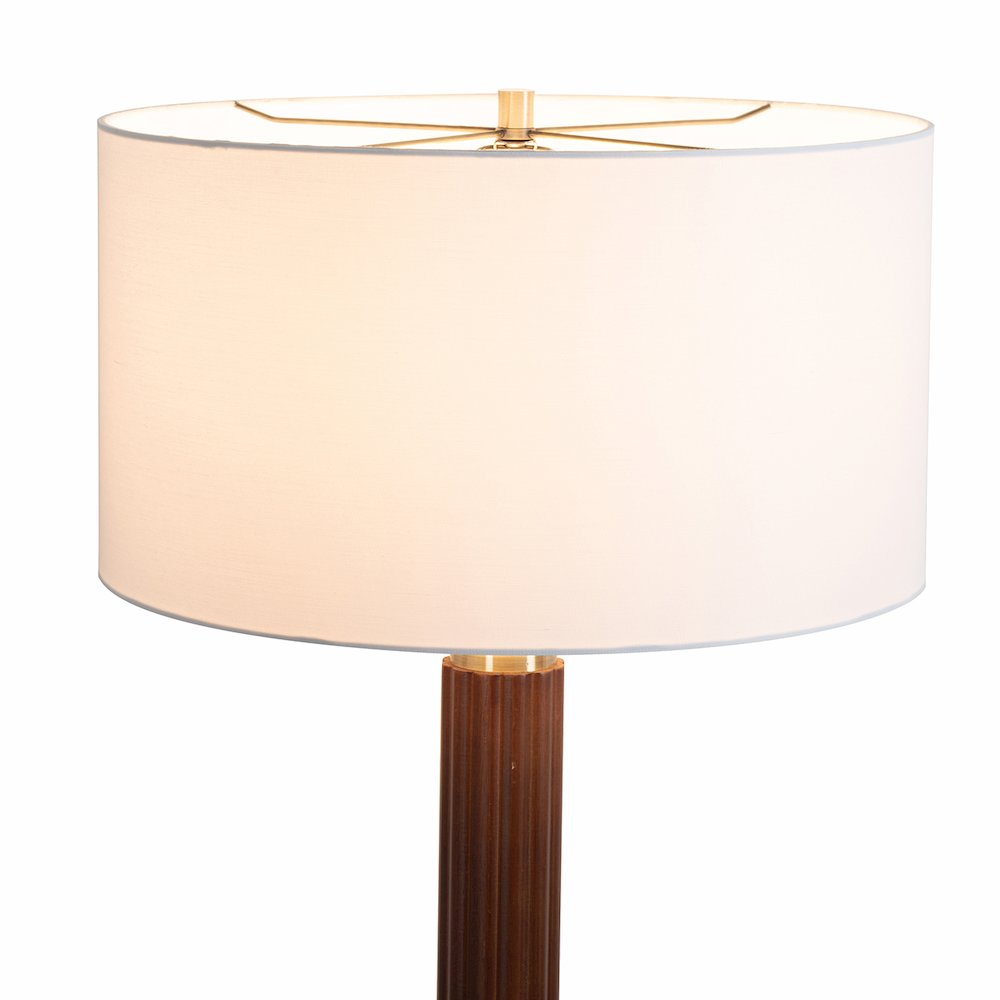 Tambo Floor Lamp - Dark Walnut Wood Finish, Weathered Brass, White linen Shade. Picture 12
