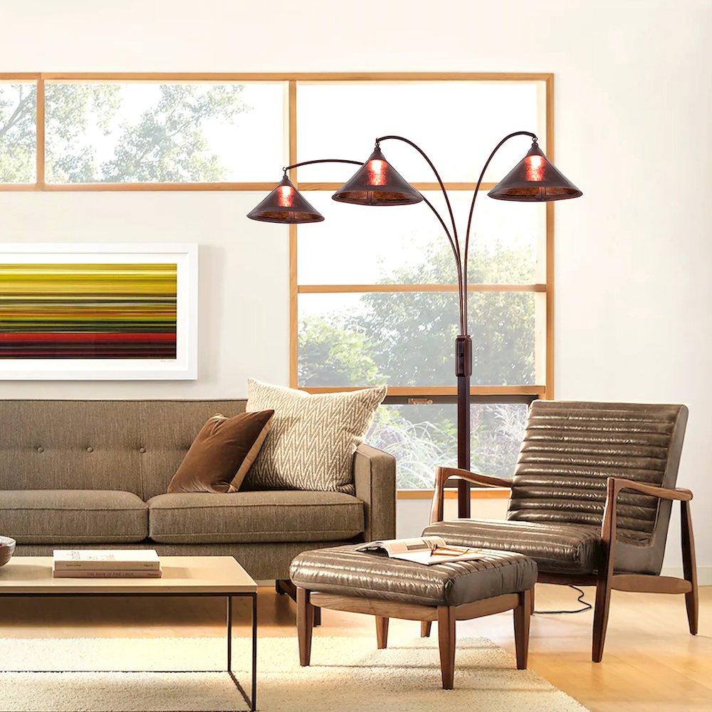 Natural Mica 3 Light Arc Floor Lamp - 86", Espresso Wood. Picture 5