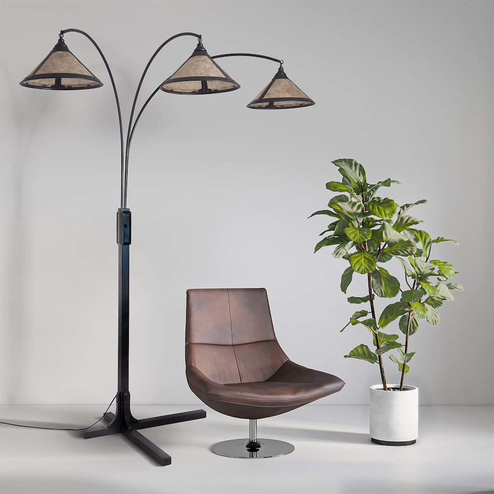 Original Natural Mica 3 Light Arc Floor Lamp - Charcoal Gray Wood. Picture 5