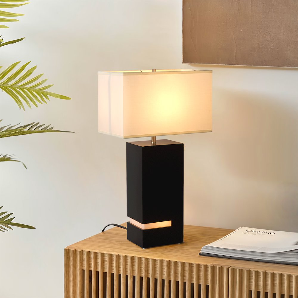 Zen Standing Table Lamp with Night Light - Dark Brown & Satin Nickel. Picture 4