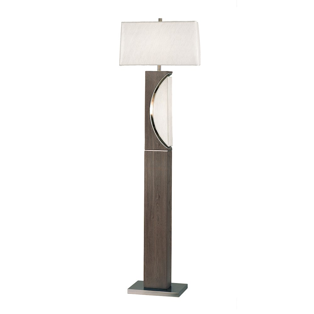 Half Moon Floor Lamp with Nightlight - Charcoal Gray, Etruscan Gold Linen Shade. Picture 7