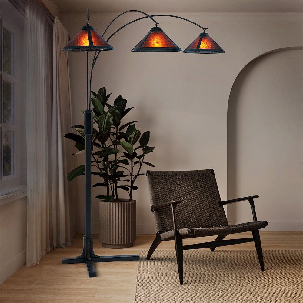 Natural Mica 3 Light Arc Floor Lamp - 86", Espresso Wood. Picture 11