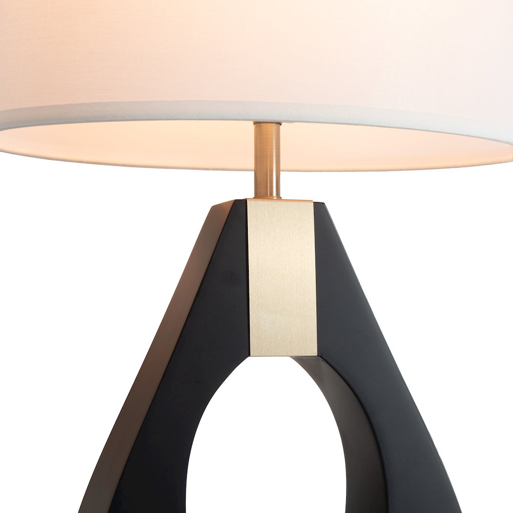 Pearson Table Lamp - Ebony Wood, Weathered Brass, White Cotton-Linen Shade. Picture 2