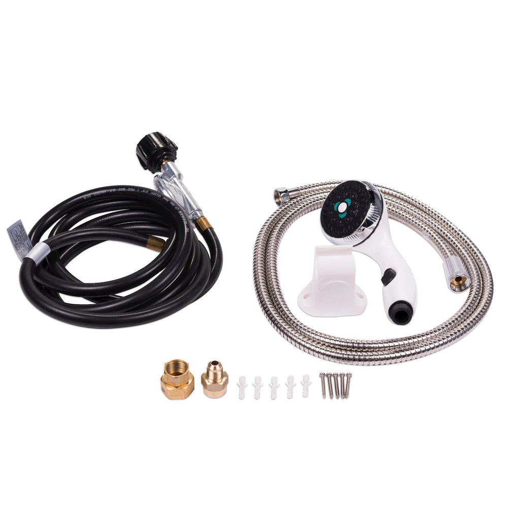 Portable Outdoor Tankless Water Heater EccoFlo Diaphragm 12V Pump and Strainer. Picture 18