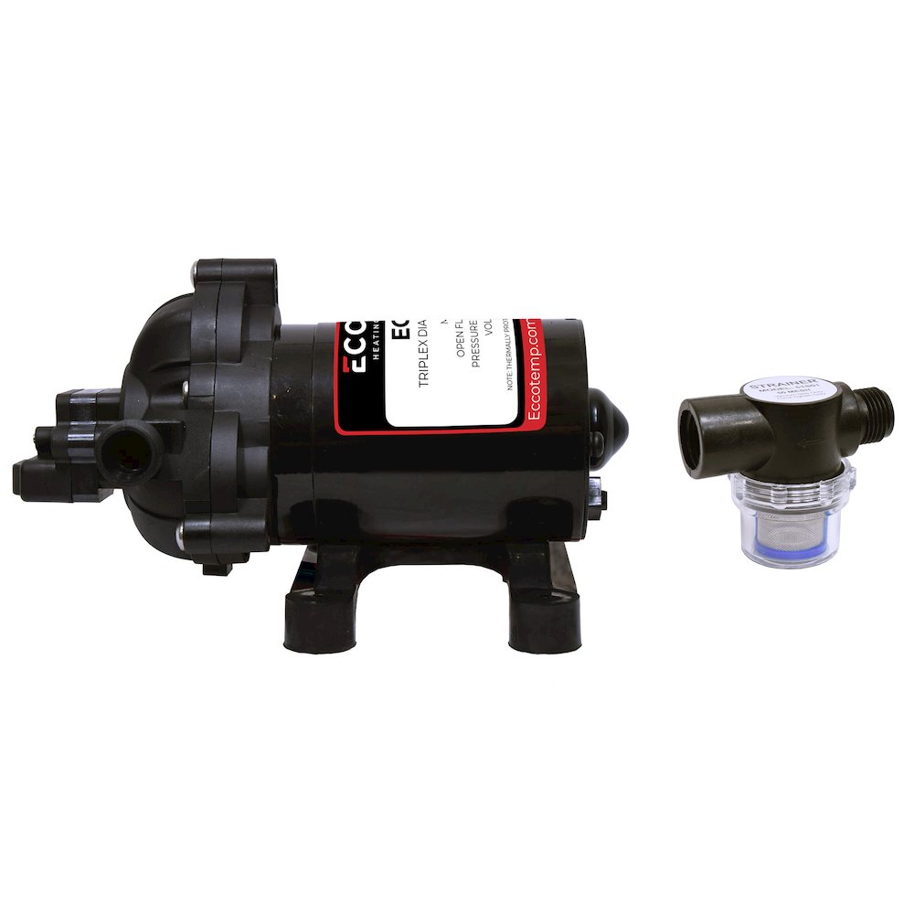Portable Outdoor Tankless Water Heater EccoFlo Diaphragm 12V Pump and Strainer. Picture 17