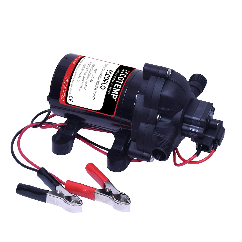 Portable Outdoor Tankless Water Heater EccoFlo Diaphragm 12V Pump and Strainer. Picture 8