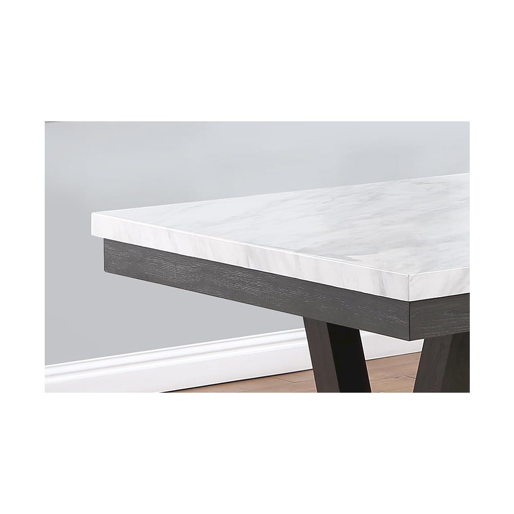 6 pc Dining set Faux Marble Wrap Table set with Beige Linen Chairs and one bench. Picture 5
