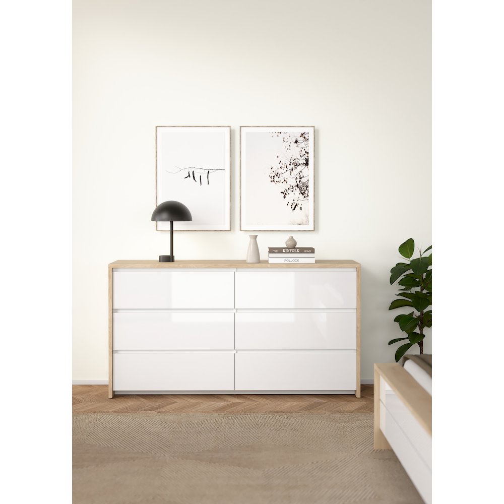 Next 6 Drawer Double Dresser, Jackson Hickory/White High Gloss. Picture 2