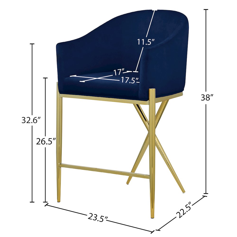 Xavier Navy Velvet Counter Stool. Picture 6