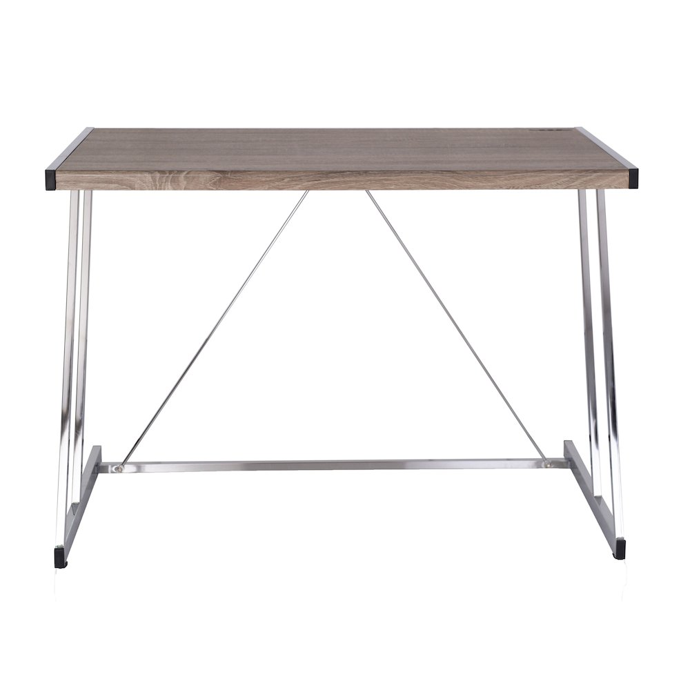 Weathered Oak and Chrome Writing Desk with USB Ports. Picture 2