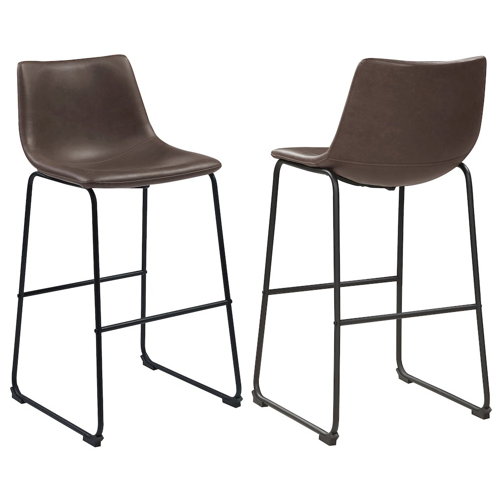Industrial Brown Faux Leather Stools (Set of 2). Picture 1
