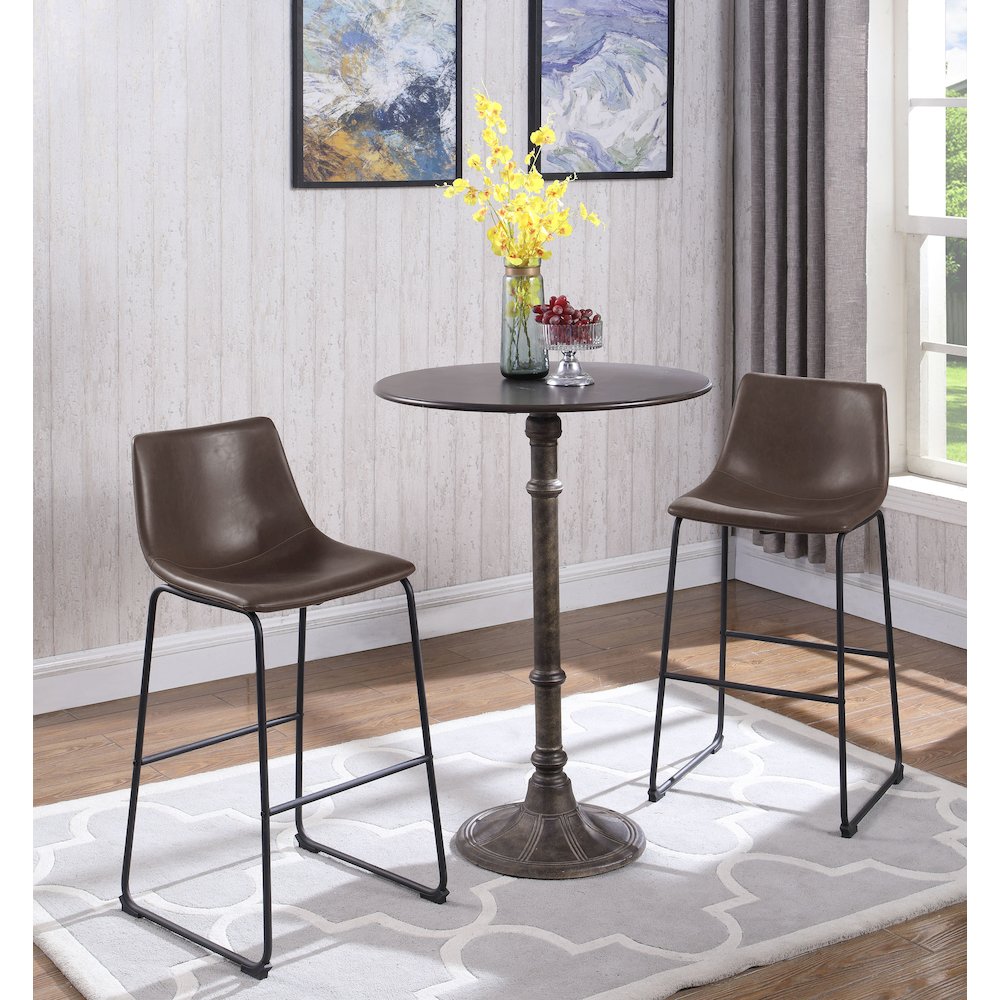 Industrial Brown Faux Leather Stools (Set of 2). Picture 13
