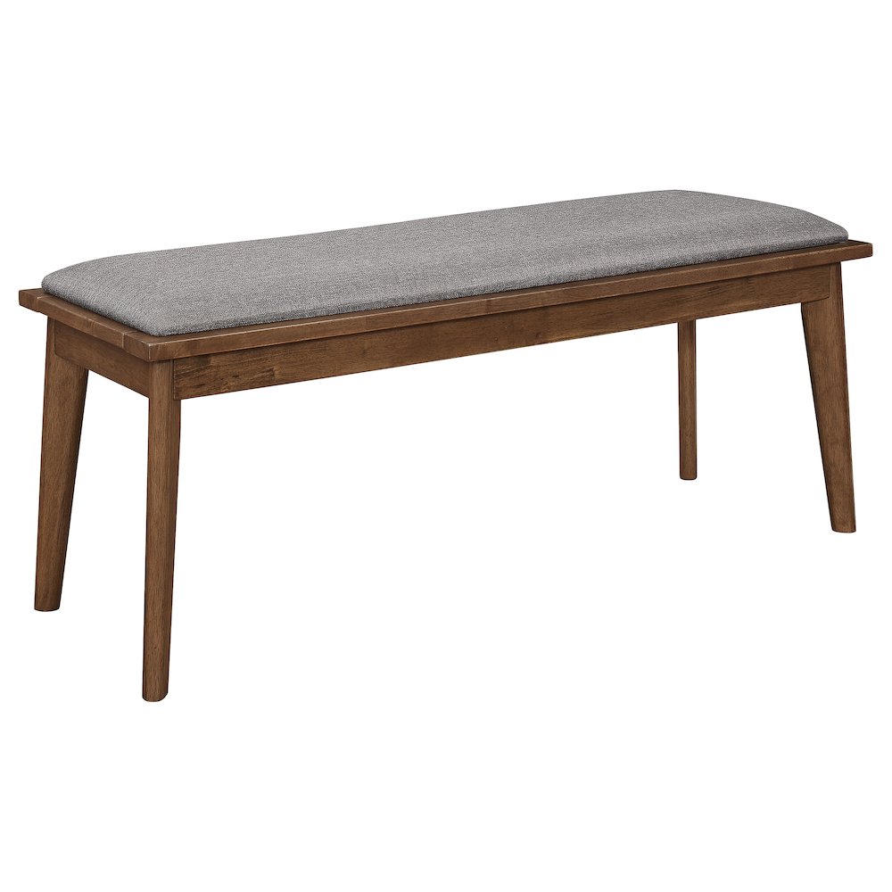Mid-century Modern Grey and Natural Walnut Dining Bench. Picture 1