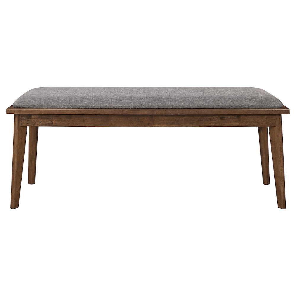 Mid-century Modern Grey and Natural Walnut Dining Bench. Picture 3