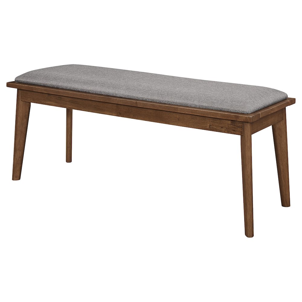 Mid-century Modern Grey and Natural Walnut Dining Bench. Picture 4